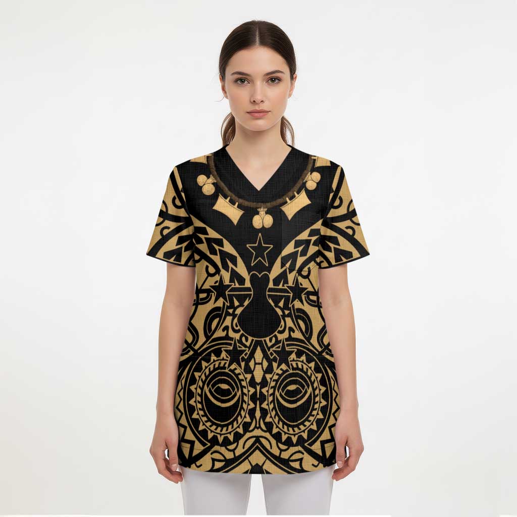 Austral Islands Scrub Top Tuhaa Pae Penu Stars Necklace Gold LT14 - Polynesian Pride