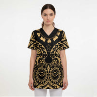 Austral Islands Scrub Top Tuhaa Pae Penu Stars Necklace Gold LT14 - Polynesian Pride