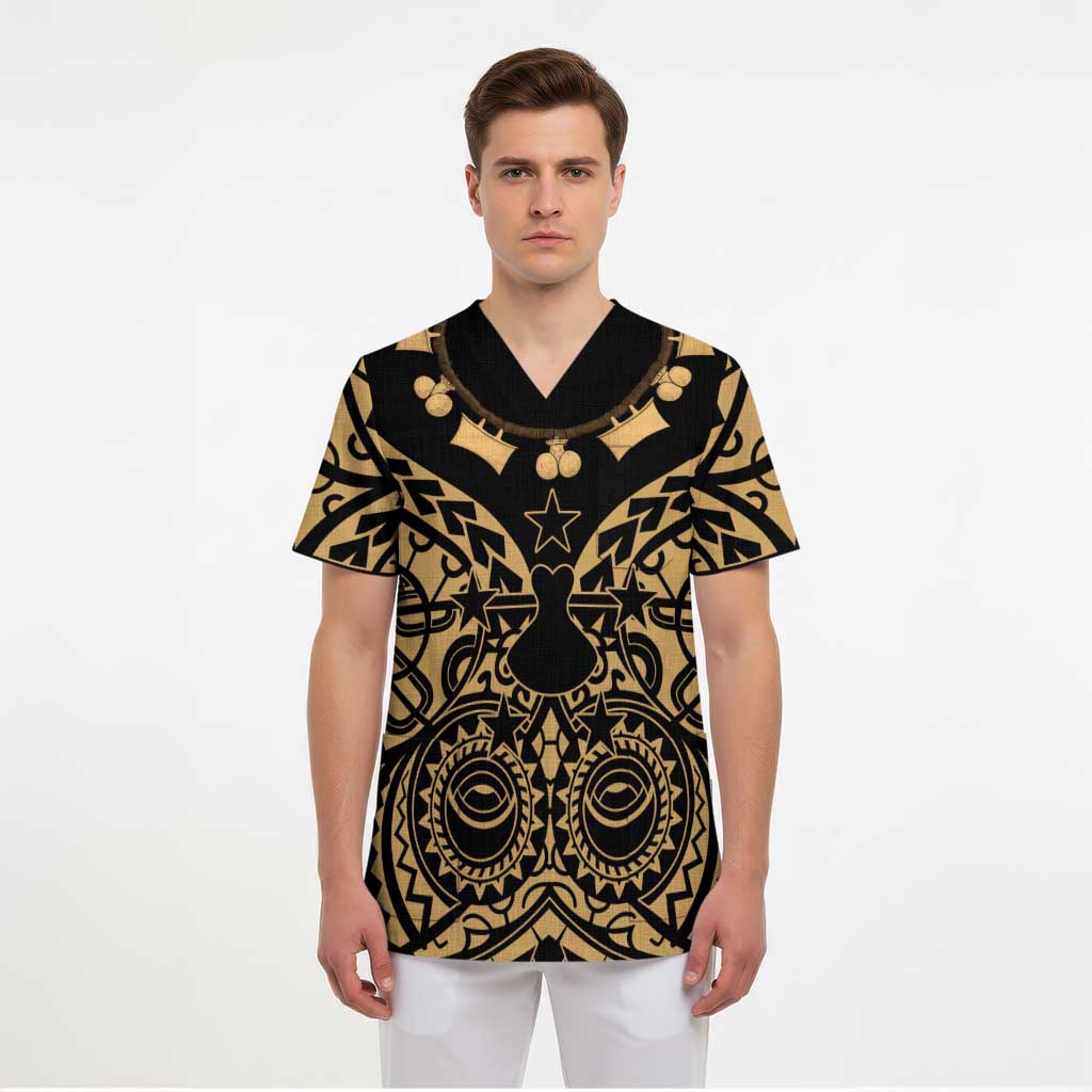 Austral Islands Scrub Top Tuhaa Pae Penu Stars Necklace Gold LT14 - Polynesian Pride