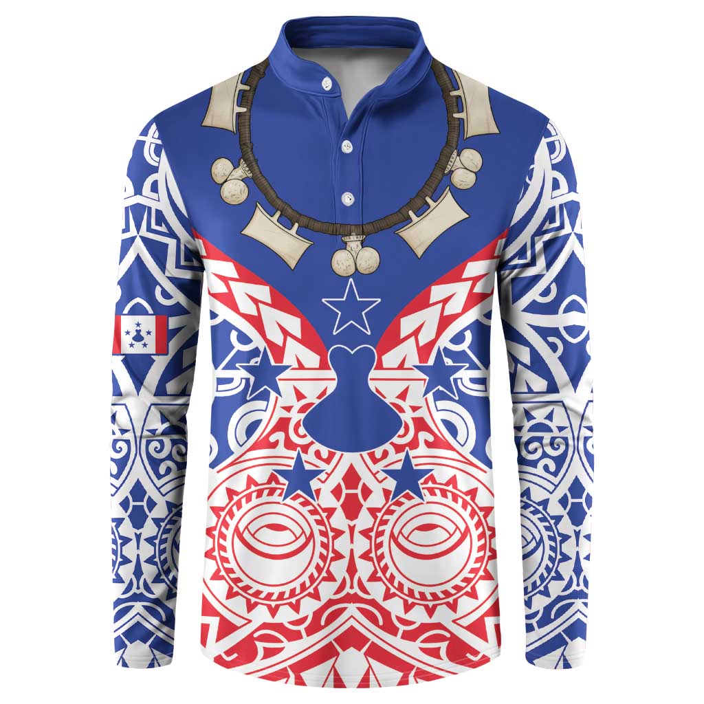 Austral Islands Button Sweatshirt Tuhaa Pae Penu Stars Necklace Red LT14 Red - Polynesian Pride