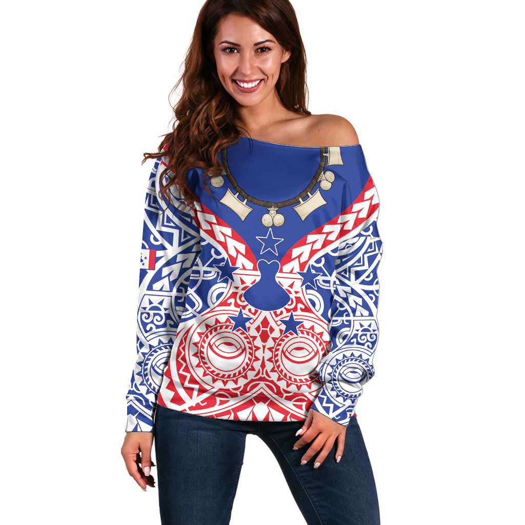 Austral Islands Off Shoulder Sweater Tuhaa Pae Penu Stars Necklace Red LT14 Women Red - Polynesian Pride