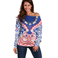 Austral Islands Off Shoulder Sweater Tuhaa Pae Penu Stars Necklace Red LT14 Women Red - Polynesian Pride