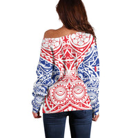 Austral Islands Off Shoulder Sweater Tuhaa Pae Penu Stars Necklace Red LT14 - Polynesian Pride