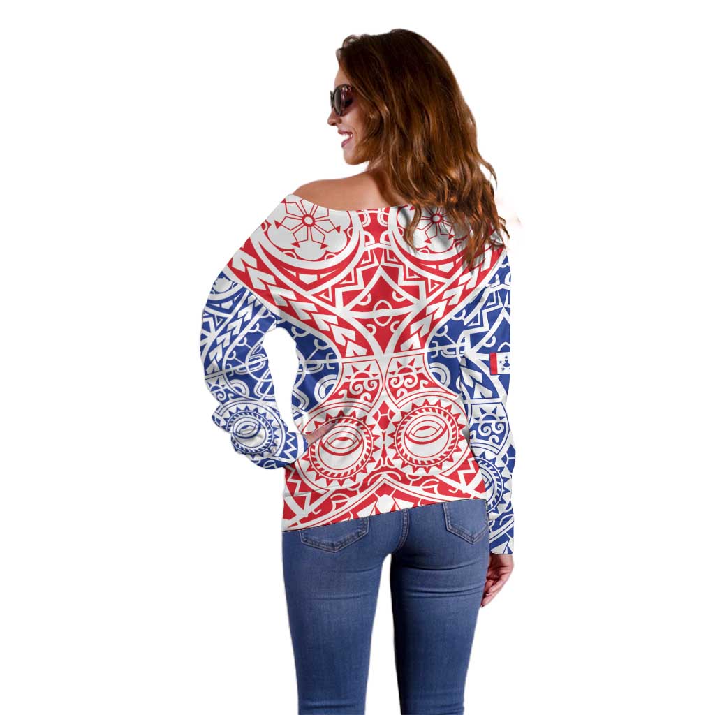 Austral Islands Off Shoulder Sweater Tuhaa Pae Penu Stars Necklace Red LT14 - Polynesian Pride