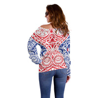 Austral Islands Off Shoulder Sweater Tuhaa Pae Penu Stars Necklace Red LT14 - Polynesian Pride