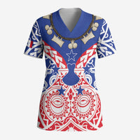 Austral Islands Scrub Top Tuhaa Pae Penu Stars Necklace Red LT14 Adult Red - Polynesian Pride