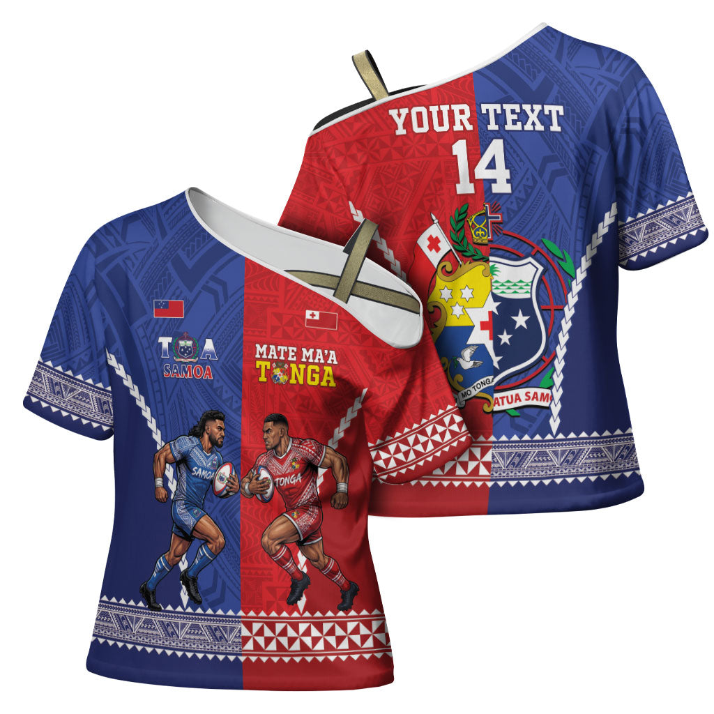 Toa Samoa Mate Ma'a Tonga Rugby Together Custom Cross Shoulder Shirt LT14 - Polynesian Pride