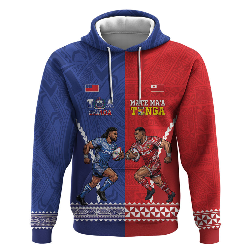 Toa Samoa Mate Ma'a Tonga Rugby Together Custom Hoodie LT14 Pullover Hoodie Multicolor - Polynesian Pride