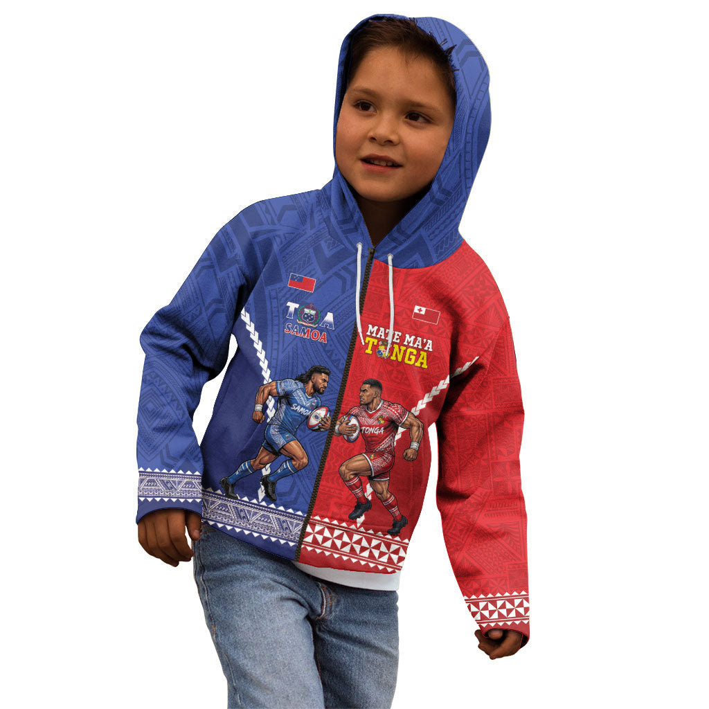 Toa Samoa Mate Ma'a Tonga Rugby Together Custom Kid Hoodie LT14 - Polynesian Pride