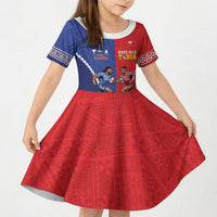 Toa Samoa Mate Ma'a Tonga Rugby Together Custom Kid Short Sleeve Dress LT14 KID Multicolor - Polynesian Pride