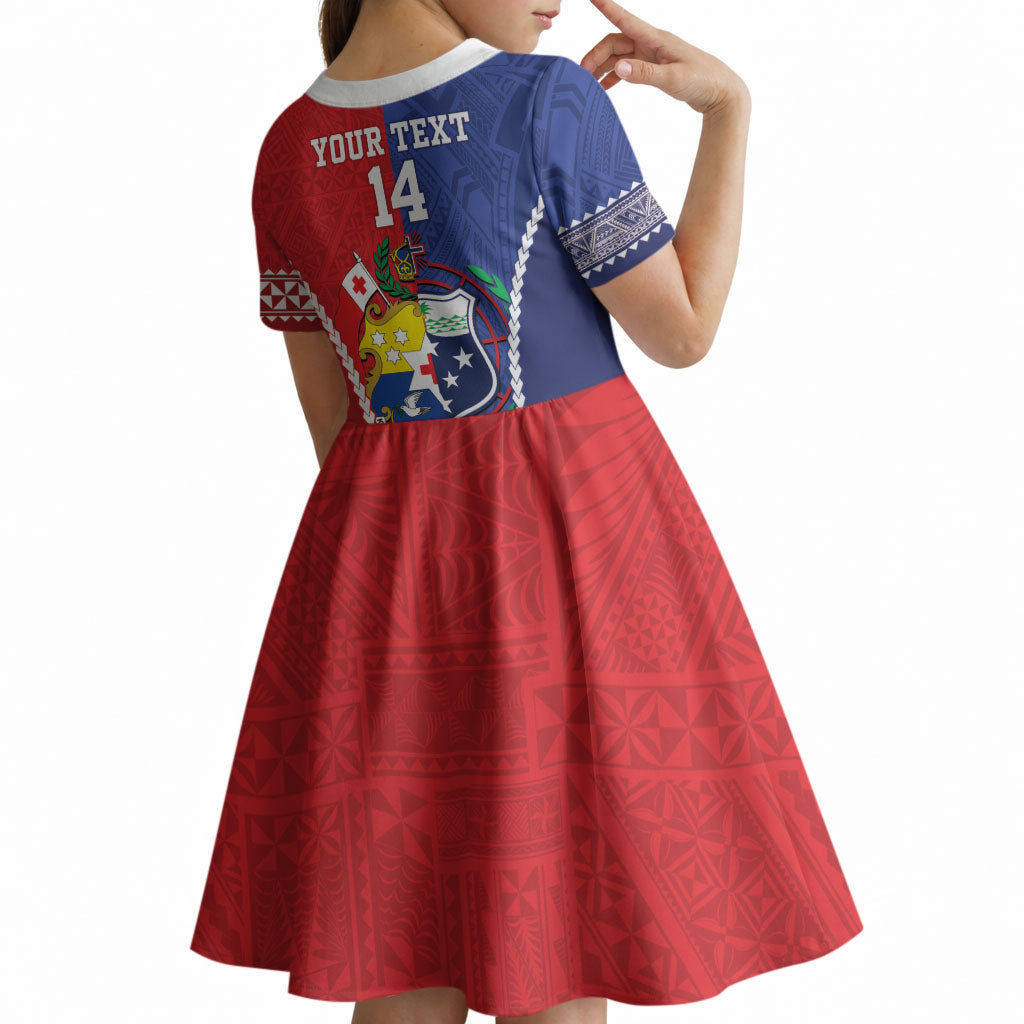 Toa Samoa Mate Ma'a Tonga Rugby Together Custom Kid Short Sleeve Dress LT14 - Polynesian Pride
