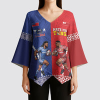 Toa Samoa Mate Ma'a Tonga Rugby Together Custom Kimono Sleeve Blouse LT14 - Polynesian Pride