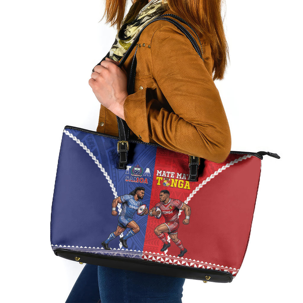 Toa Samoa Mate Ma'a Tonga Rugby Together Leather Tote Bag LT14 Multicolor - Polynesian Pride