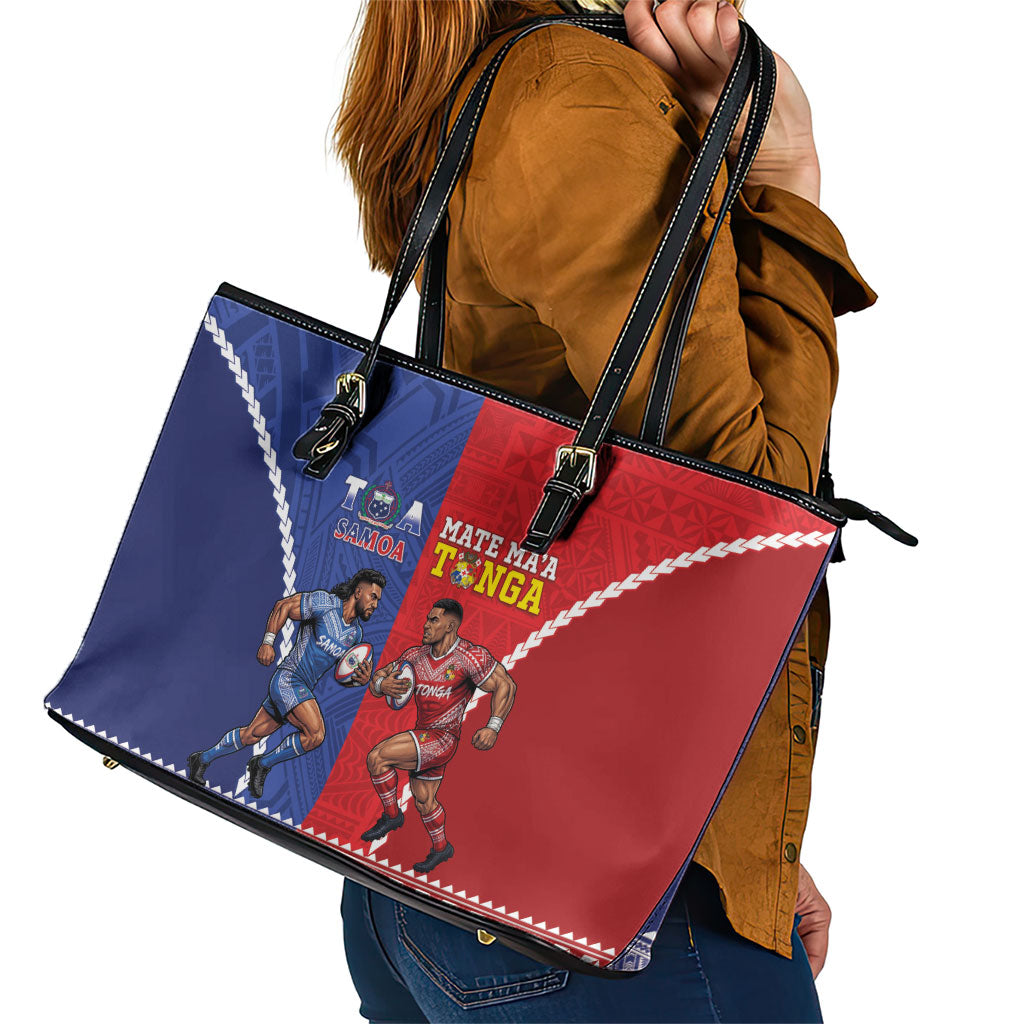 Toa Samoa Mate Ma'a Tonga Rugby Together Leather Tote Bag LT14 - Polynesian Pride