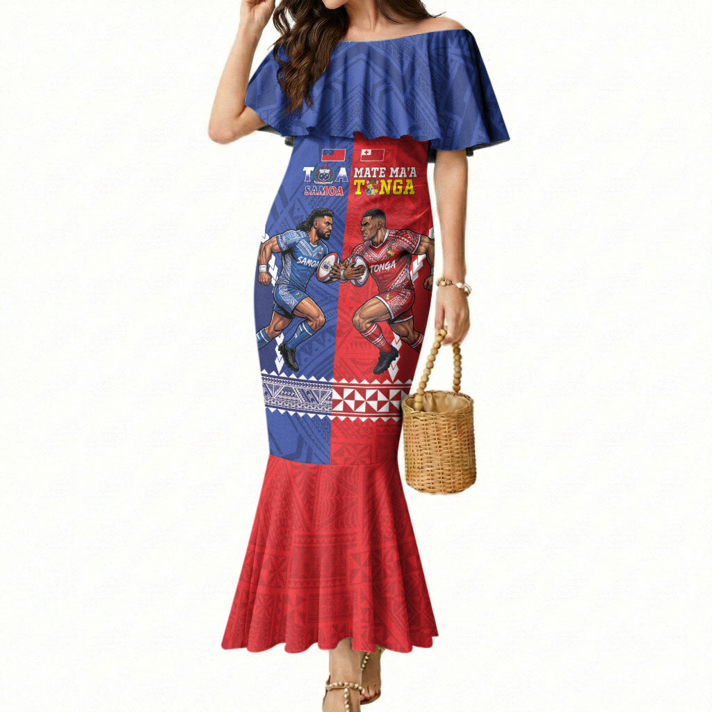 Toa Samoa Mate Ma'a Tonga Rugby Together Custom Mermaid Dress LT14 Women Multicolor - Polynesian Pride