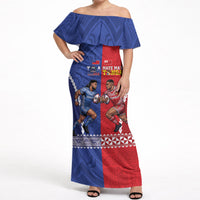 Toa Samoa Mate Ma'a Tonga Rugby Together Custom Off Shoulder Maxi Dress LT14 Women Multicolor - Polynesian Pride