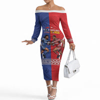 Toa Samoa Mate Ma'a Tonga Rugby Together Custom Off The Shoulder Long Sleeve Dress LT14 Women Multicolor - Polynesian Pride