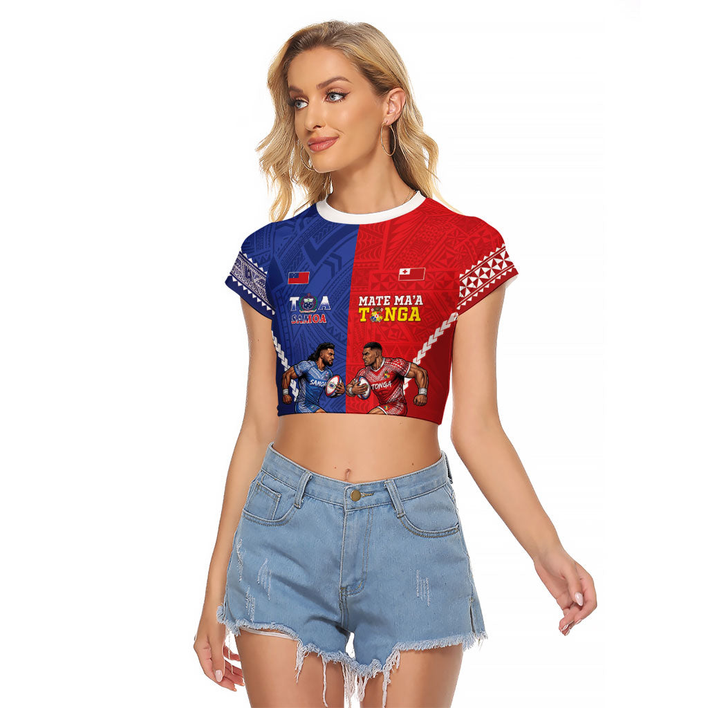 Toa Samoa Mate Ma'a Tonga Rugby Together Custom Raglan Cropped T Shirt LT14 Female Multicolor - Polynesian Pride