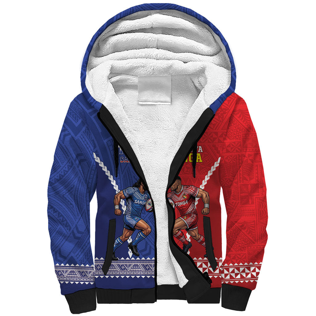 Toa Samoa Mate Ma'a Tonga Rugby Together Custom Sherpa Hoodie LT14 Unisex Multicolor - Polynesian Pride