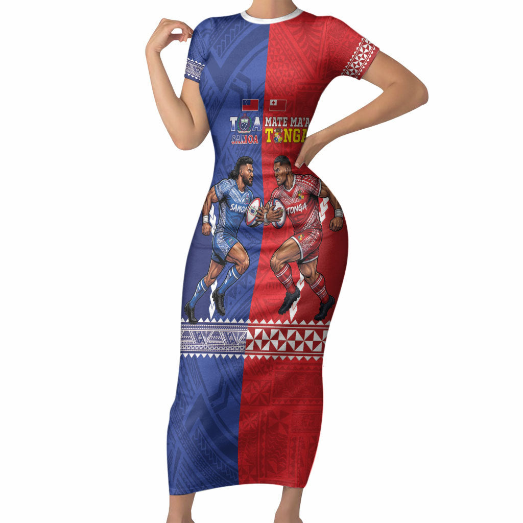Toa Samoa Mate Ma'a Tonga Rugby Together Custom Short Sleeve Bodycon Dress LT14 Long Dress Multicolor - Polynesian Pride