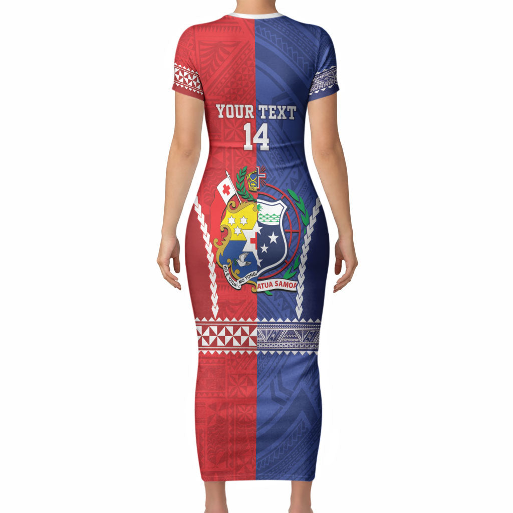 Toa Samoa Mate Ma'a Tonga Rugby Together Custom Short Sleeve Bodycon Dress LT14 - Polynesian Pride