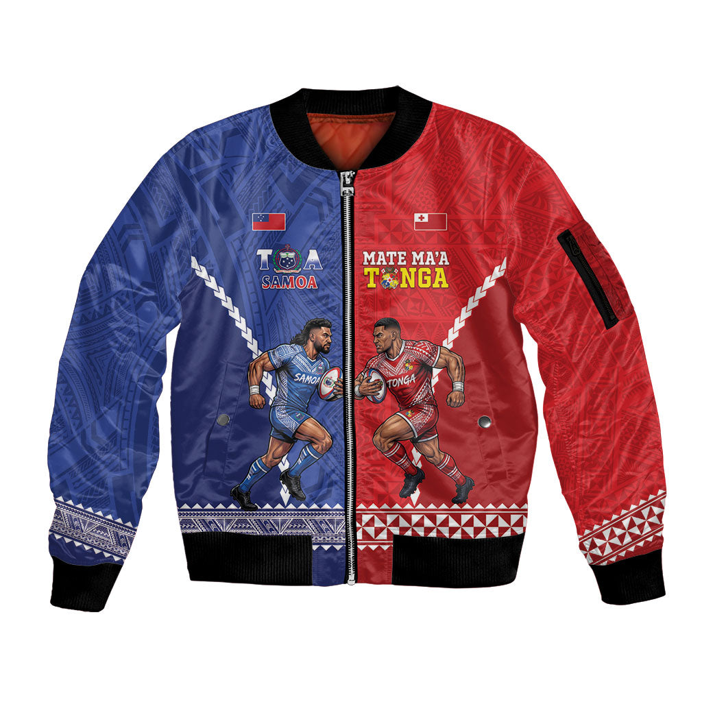 Toa Samoa Mate Ma'a Tonga Rugby Together Custom Sleeve Zip Bomber Jacket LT14 Unisex Multicolor - Polynesian Pride