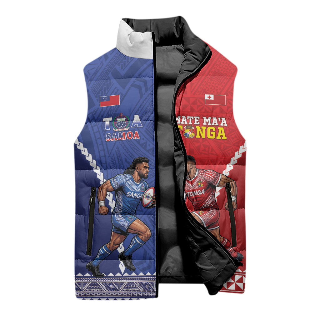 Toa Samoa Mate Ma'a Tonga Rugby Together Custom Sleeveless Puffer Jacket LT14 - Polynesian Pride
