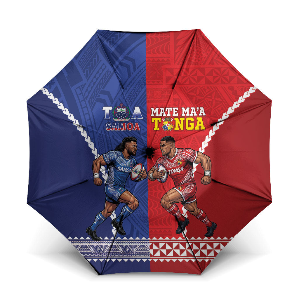 Toa Samoa Mate Ma'a Tonga Rugby Together Umbrella LT14 One Size Folded 11.42 inch Opened Diameter 37.4 inch Multicolor - Polynesian Pride