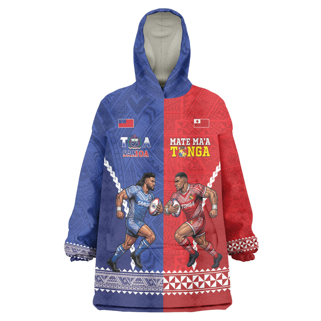 Toa Samoa Mate Ma'a Tonga Rugby Together Custom Wearable Blanket Hoodie LT14 One Size Multicolor - Polynesian Pride