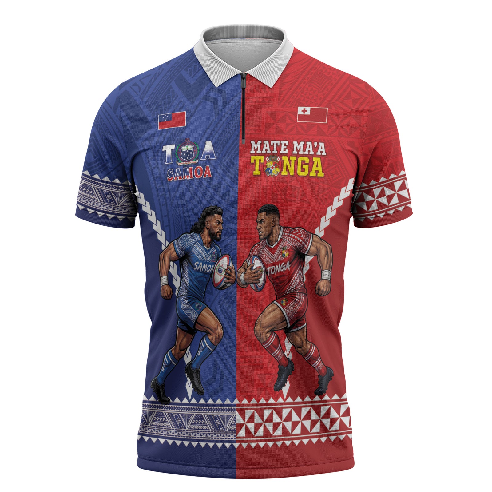 Toa Samoa Mate Ma'a Tonga Rugby Together Custom Zipper Polo Shirt LT14 Multicolor - Polynesian Pride