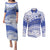 Personalised Samoa St Josephs College Couples Matching Puletasi Dress and Long Sleeve Button Shirt Marist Brothers Samoan Pattern LT14 Blue - Polynesian Pride