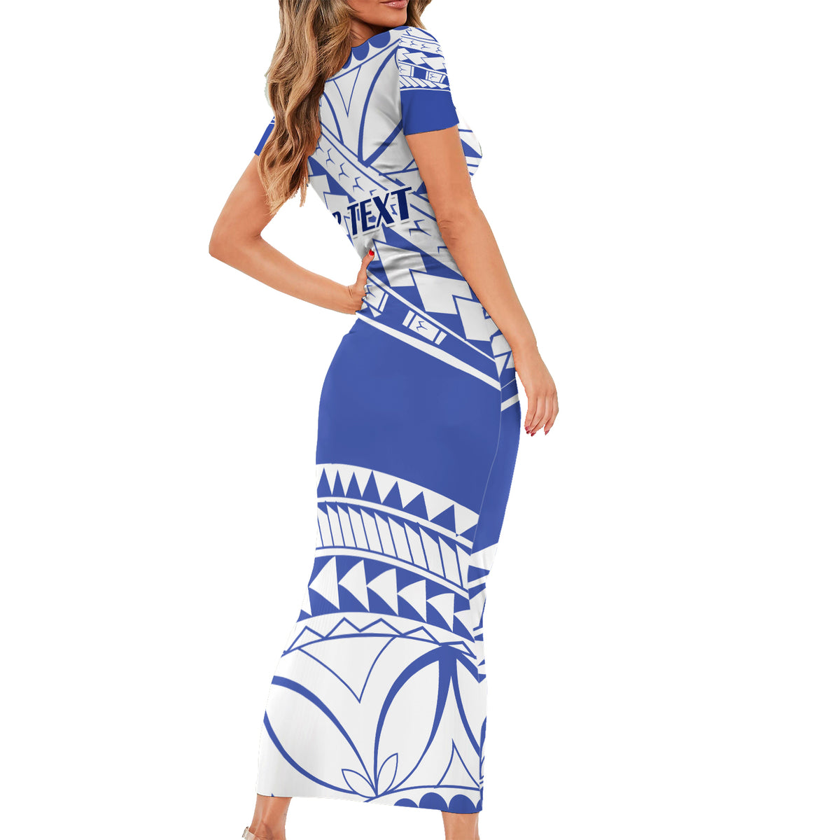 Personalised Samoa St Josephs College Short Sleeve Bodycon Dress Marist Brothers Samoan Pattern LT14 - Polynesian Pride