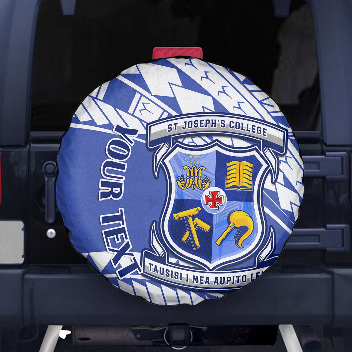 Personalised Samoa St Josephs College Spare Tire Cover Marist Brothers Samoan Pattern LT14 Blue - Polynesian Pride