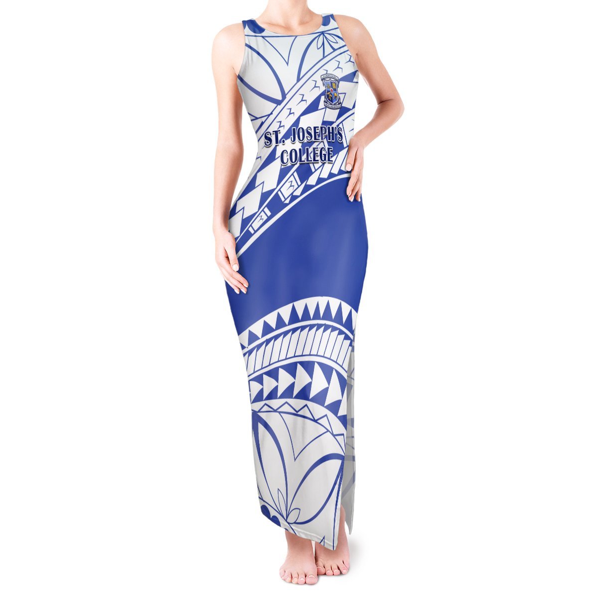 Personalised Samoa St Josephs College Tank Maxi Dress Marist Brothers Samoan Pattern LT14 Women Blue - Polynesian Pride