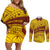 Personalised Samoa College Couples Matching Off Shoulder Short Dress and Long Sleeve Button Shirt Samoan Pattern LT14 Gold - Polynesian Pride