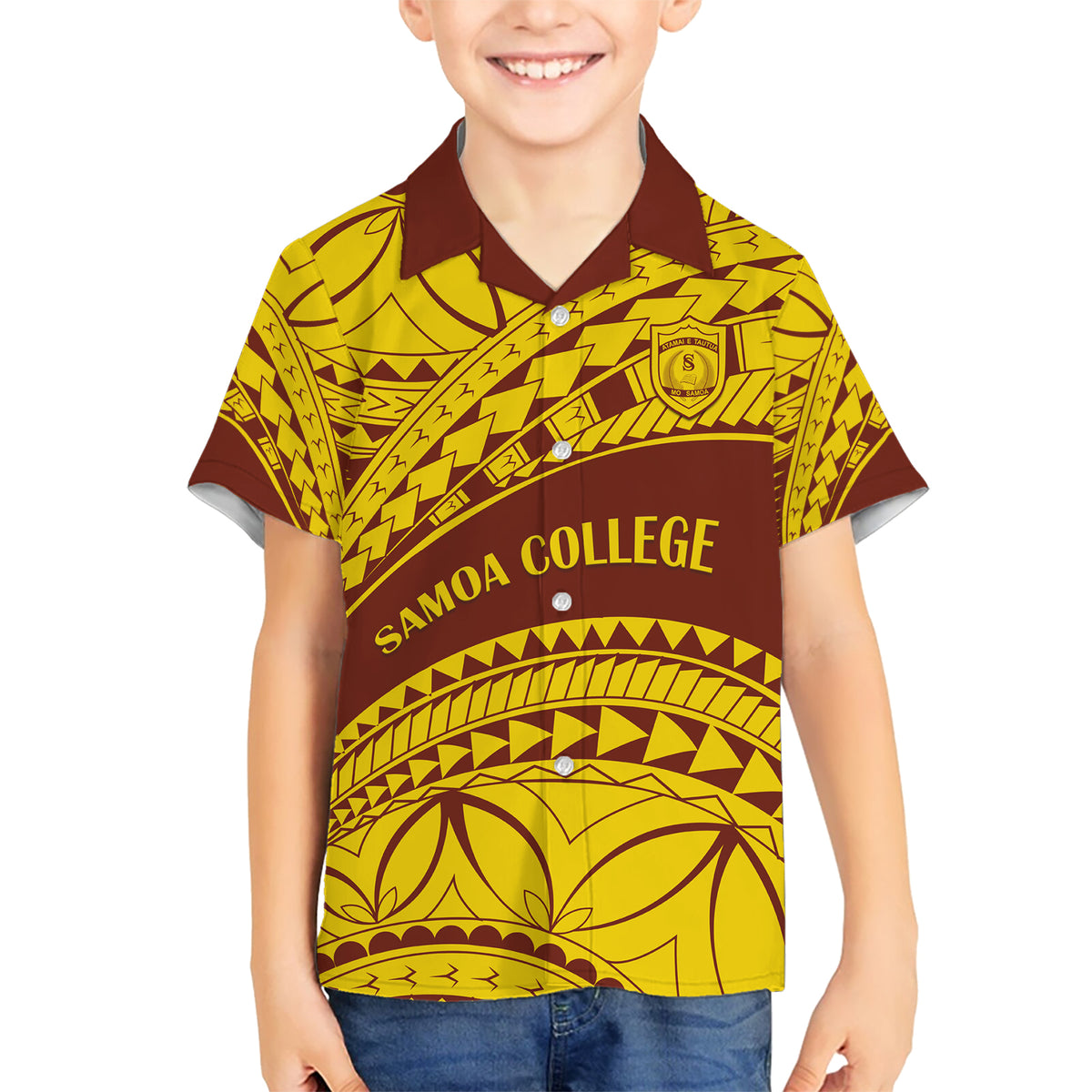 Personalised Samoa College Kid Hawaiian Shirt Samoan Pattern LT14 Kid Gold - Polynesian Pride
