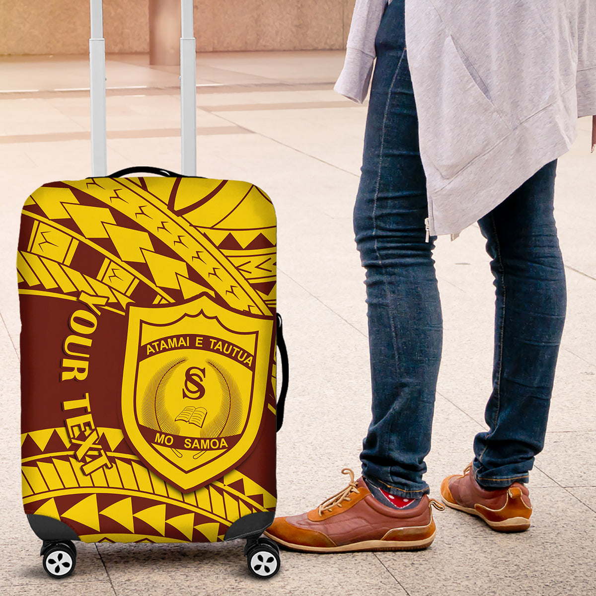 Personalised Samoa College Luggage Cover Samoan Pattern LT14 Gold - Polynesian Pride