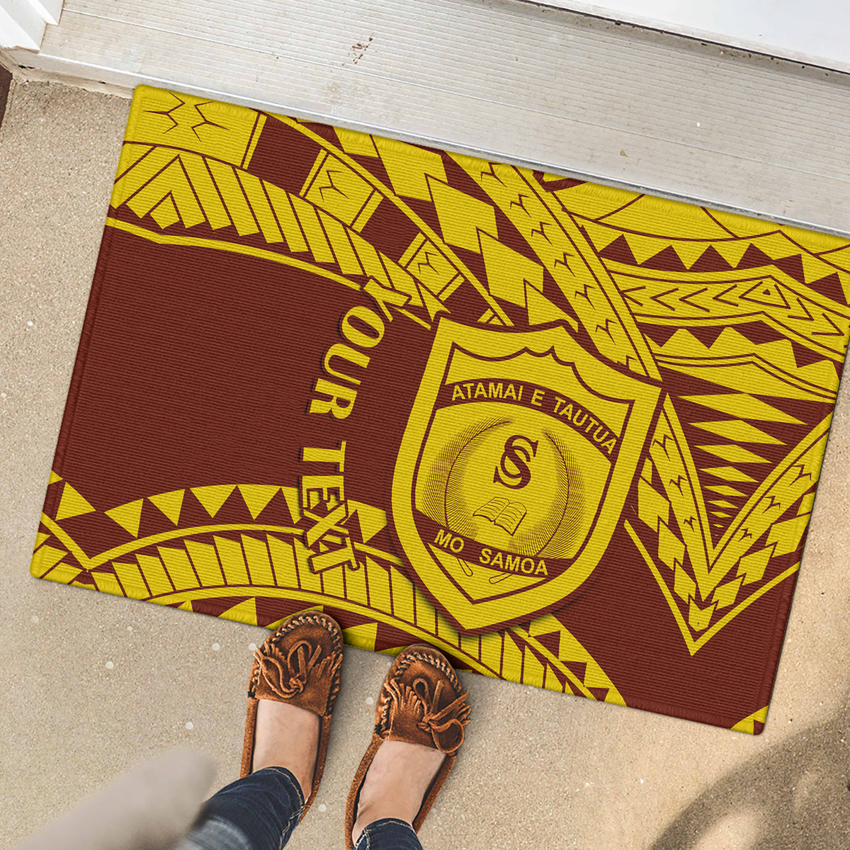 Personalised Samoa College Rubber Doormat Samoan Pattern LT14 - Polynesian Pride