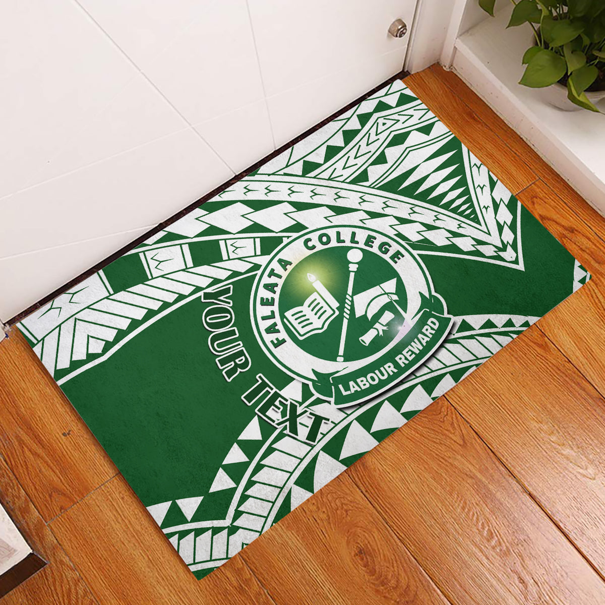 Personalised Samoa Faleata College Rubber Doormat Samoan Pattern LT14 Green - Polynesian Pride