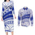 Personalised Samoa Safata College Couples Matching Long Sleeve Bodycon Dress and Long Sleeve Button Shirt Samoan Pattern LT14 Blue - Polynesian Pride