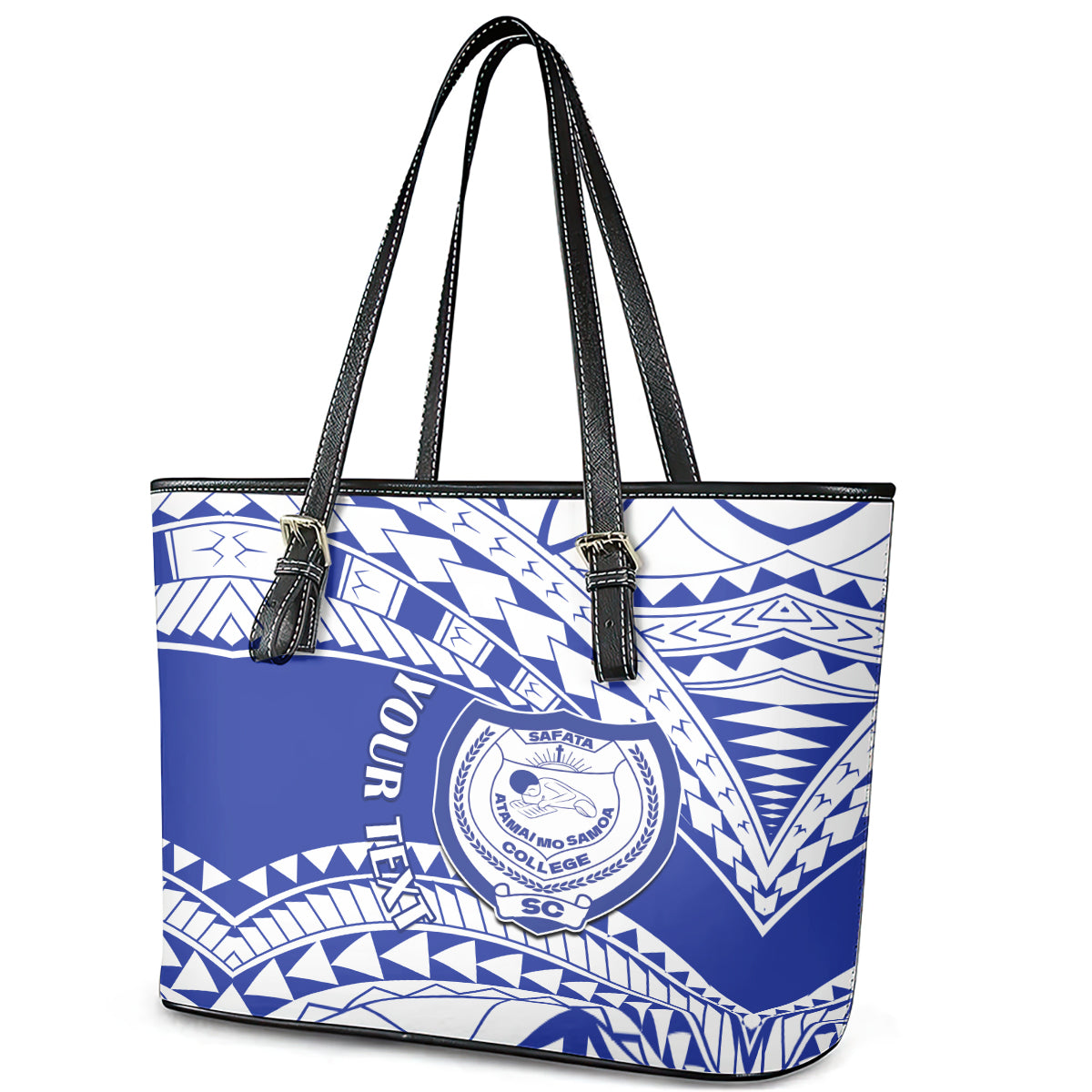 Personalised Samoa Safata College Leather Tote Bag Samoan Pattern LT14 - Polynesian Pride