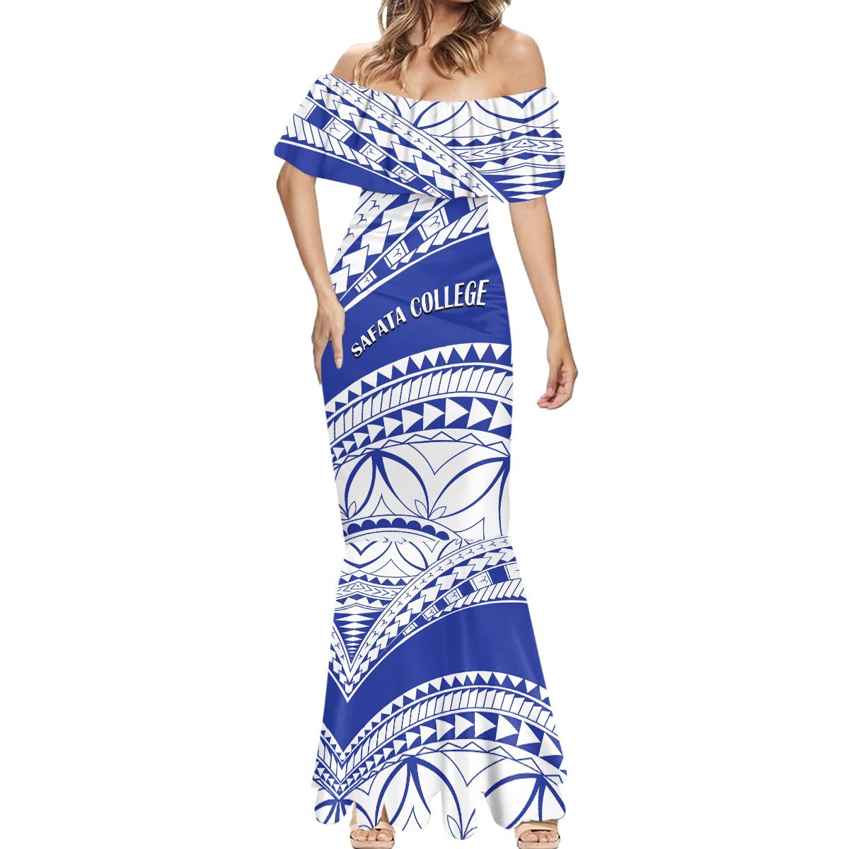 Personalised Samoa Safata College Mermaid Dress Samoan Pattern LT14 - Polynesian Pride