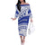 Personalised Samoa Safata College Off The Shoulder Long Sleeve Dress Samoan Pattern LT14 Women Blue - Polynesian Pride