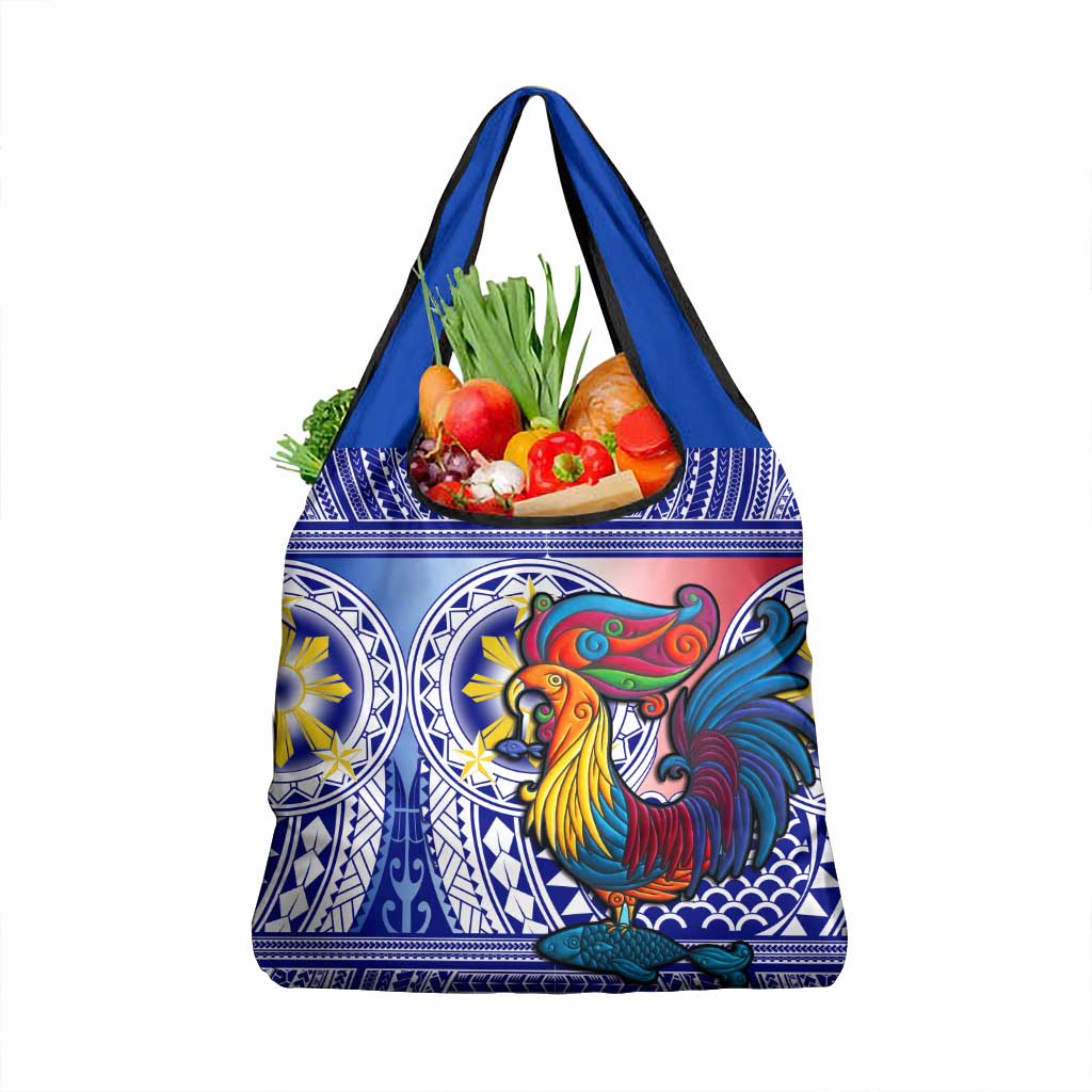 Philippines Grocery Bag Filipino Sarimanok With Polynesian Tattoo LT14 1-pack One Size Blue - Polynesian Pride