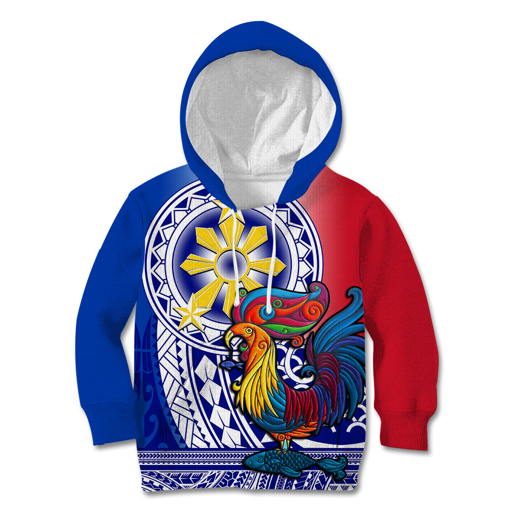 Personalised Philippines Kid Hoodie Filipino Sarimanok With Polynesian Tattoo LT14 Hoodie Blue - Polynesian Pride