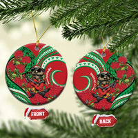 Mele Kalikimaka Hawaii Ceramic Ornament Mongoose Santa With Ohia Lehua LT14 Circle Red - Polynesian Pride