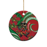 Mele Kalikimaka Hawaii Ceramic Ornament Mongoose Santa With Ohia Lehua LT14 - Polynesian Pride