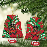 Mele Kalikimaka Hawaii Ceramic Ornament Mongoose Santa With Ohia Lehua LT14 Bell Flake Red - Polynesian Pride