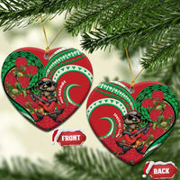 Mele Kalikimaka Hawaii Ceramic Ornament Mongoose Santa With Ohia Lehua LT14 Heart Red - Polynesian Pride