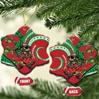Mele Kalikimaka Hawaii Ceramic Ornament Mongoose Santa With Ohia Lehua LT14 Snow Flake Red - Polynesian Pride